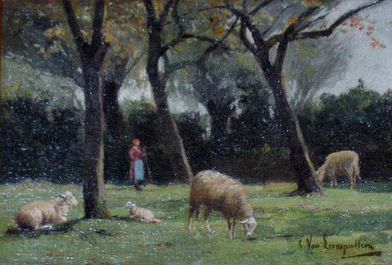 unknow artist Shepherdess with sheep Norge oil painting art